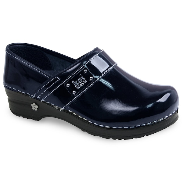 Women's Closed Back Clog, Patent Leather Upper, Polyurethane Outsole, Blue, Size 11.5-12 M